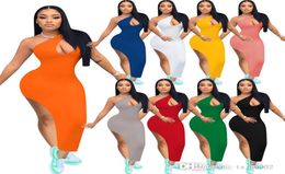 2022 Designer Women Long Dress Sexy Sleeveless Maxi Dresses Fashion Summer Skinny Stretchy Bodycon Pencil Skirt Clubwear7087925