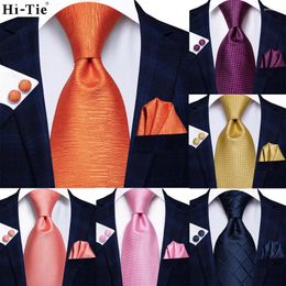 Bow Ties Hi-Tie Solid Orange Paisley Silk Wedding Tie For Men Hanky Cufflink Necktie Set Business Party Drop Fashion Designer