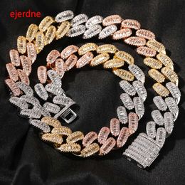 Ejerdne 15mm Baguette Cuabn Kette Stange Einstellung 3 Farben Miami Choker ECED Kette Bling Cz Halskette HipHop Schmuck Schmuck