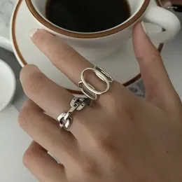 Cluster Rings Geometric Hollow Oval Silver Opening For Women Girls Korean Fashion Simple Chain Punk Party Jewelry Accessories