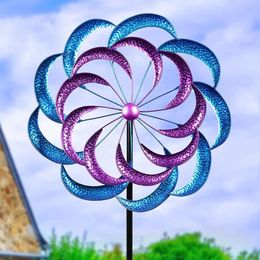 Garden Wind Spinner Purple and Blue Garden Stake Double Wind Powered Metal Outdoor Decor Garden Wind Spinner 240430