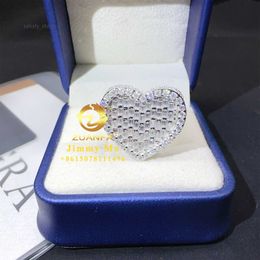 New Trendy GRA Certificates Pass Diamond Tester White Gold Plated 925 Silver Hip Hop VVS1 Baguette Moissanite Diamond Heart Ring