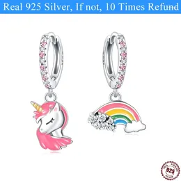 Dangle Earrings Original Authentic 925 Sterling Silver Sparkling Rainbows Unicorns Hoop Women Fashion Jewellery Gift