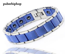 New Men Bracelet Energy Health Magnetic Bracelets For Man Blue Black Ceramic Stainless Steel Bracelet Bangles Charm Jewelry2496069