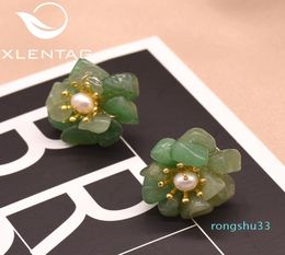 XlentAg Natural Jade Earrings For Women Accessories Clove Earings Stud Real Pearls Stone Flower Boho Silver 925 Jewelry9407486