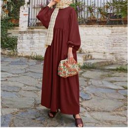 Ethnic Clothing Muslim Women's Wear Solid Colour Round Neck Lantern Sleeve Loose Casual Fashion Dress Prom