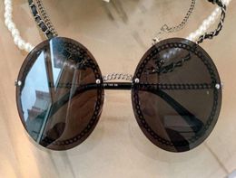 Round Sunglasses Black Champagne Gold Chain Rimless Shades Women Fashion Sun glasses with box8964672