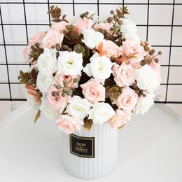 Decorative Flowers Autumn Artificial Flower Happy Fake Rose Vintage Silk Arrangement Wedding Banquet Decoration Home Dining Table DIY