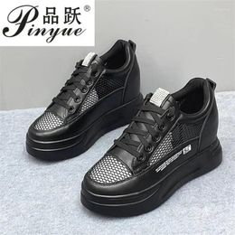 Casual Shoes Leather Women Ventilate High Heels Sneakers For Spring Summer Shoe White Vulcanized