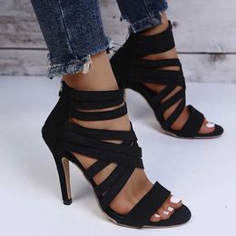 Dress Shoes New Summer Womens Sexy Open Toe Gladiator High Heels Party Wedding Sandals Black H240504