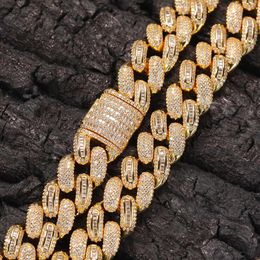 Qianjian Vintage Miami Mossanite Baguette Gold Plated Moissanite Cuban Link Chain Necklaces