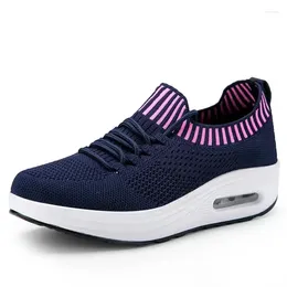 Casual Shoes Knitted Women Lace-up Thick-soled Sneakers Slim Wedge Outdoor Walking Women's Height Increase Platform