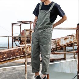 Mens Bib Overalls Y2k Vintage Denim Versatile Dungarees Baggy Strap Jumpsuit Onesies Korean Style Long Pants Streetwear Jeans 240509