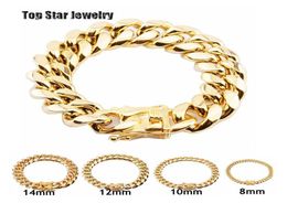 8mm10mm12mm14mm16mm18mm Stainless Steel Bracelets 18K Gold Plated High Polished Miami Cuban Link Men Punk Curb Chain Butterfl4409720