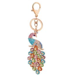 10pcsLot Women Peacock Keychain Bling Rhinestone Key Chain Elegant Colourful Peacock Animal Key Ring Bag Pendant Charm Keyring5097425