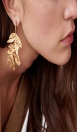 Multi Layered Filigree Leaves Dangle Charm long metal Tassel Earrings female personality multilayer leaf alloy earrings jewelry2209341