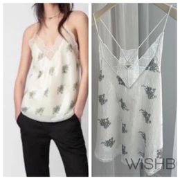 Women's Tanks Woman White Floral Printed Sequines Camisole V-neck Lace Embroidered Thin Straps Fashion Vest Tops For Summer 2024 Ladies