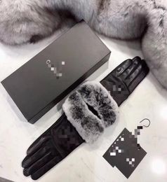 Leather glove female rex rabbit fur mouth plus thick warm driving winter cycling driving gloves can touch screen7918480