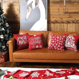 Pillow 2024 Red Christmas Cover Home Sofa Chenille Jacquard Snowflake Holiday 45x45cm