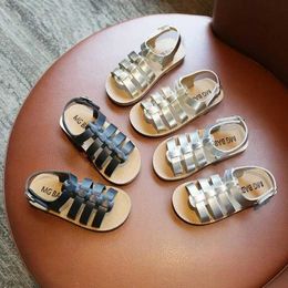 Sandals 1-6 Years Children Summer Outdoor Beach Shoes Girls Princess Knitted Open Toed Gold Silver Black H240504