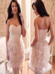2019 luxury Cocktail Dresses Ostrich Feather Prom Dress Beautiful Pink Sweetheart Beaded Women Wear Special Occasion Dress Evening2368549