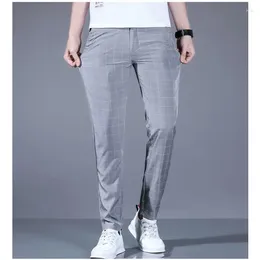 Men's Pants Summer Thin Style Men Plaid Casual Elastic Force Commerce Ice Shreds Straight Cylinder All-match