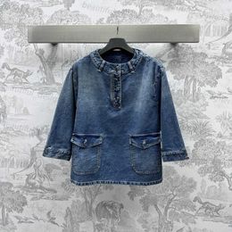 Designer women's jacket Spring and Summer New Elegant Charm Little Fragrant Wind Loose Sleeve Round Neck Pullover Denim Coat