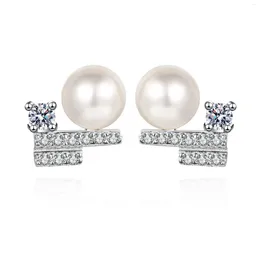 Stud Earrings AZ498-E Lefei Fashion Diamond-set Classic Moissanite Geometry Pearl For Women 925 Sterling Silver Party Elegant Jewellery
