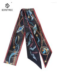 Scarves Birdtree Real Silk Print Scarf Women Literary Artistic Elegant Fashion Luxury Mom's Gift 2024 Spring Autumn A41182QC