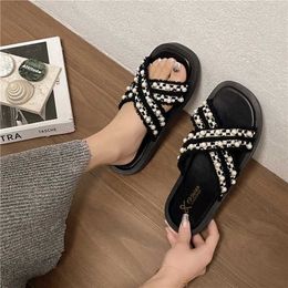 Slippers Shoes Low Soft Butterfly-Knot Summer Clogs Woman Glitter Slides Platform Pantofle Comfort Beach Crystal Rome Sandals H240504