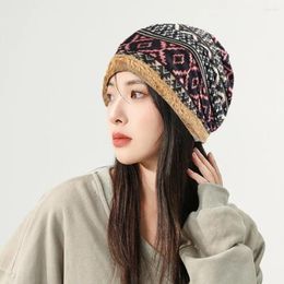 Berets Exquisitely Crafted Beanie Hat Cold Weather Retro Striped Color Block Women's With Thick Fleece For Ear