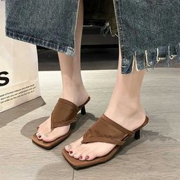Slippers 2024 New Summer Style Fashionable Comfortable Casual Wear-resistant and Versatile Stiletto Heel Square Toe Open H240504