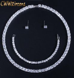 CWWZircons Sparkling Princess Cut Cubic Zirconia Choker Necklace Earrings Bracelet Set for Women Wedding Party Jewellery T3148361745