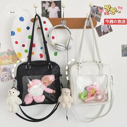 School Bags Japanese Cute Transparent Itabag Preppy Shoulder Crossbody Bag For College Students Sweet Girl JK Square Messenger