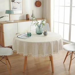 Table Cloth Tablecloth Round For Festival Solid Colour Cover With Tassel Cotton Linen