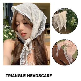 Korean Ins Lace Hair Scarf Women Retro Triangle Band Strap Bag Headscarf Hat Travel Po Headband Turban Accessorie 240430