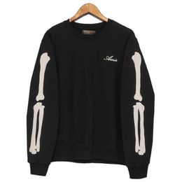 Men's Hoodies Sweatshirts Casual Flocking Bone Pattern Tshirt Top Mens Sweatshirt Hoodie Japanese Korean Streetwear O-neck Men Sweatshirt6uo1