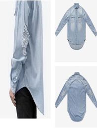 Mens Long Sleeve Shirts Ripped Streetwear Loose Denim Shirts Hommes Pocket Button Design Hip Hop Shirts Outerwear Mens Clothing4874487