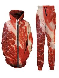 Release New MenWomens Meat Beef Funny 3D Print Fashion Tracksuits Pants Zipper Hoodie Casual Sportswear L0146468840
