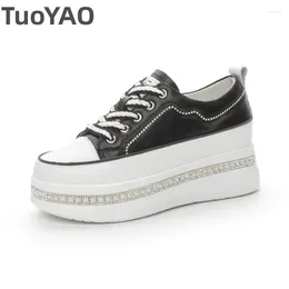 Casual Shoes 5cm Rhinestone Platform Wedge Spring Vulcanize Walking Sneakers White Fashion Chunky Autumn Genuine Leather Women