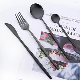 Dinnerware Sets 4Pcs Black Cutlery Set Matte Knife Fork Spoon Flatware Stainless Steel Silverware Party Kitchen Tableware