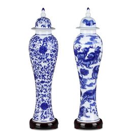 Vintage Blue And White Porcelain Home Ceramic Vase With Lid Art Crafts Decor Creative Slender Floral Flower Decoration Vases9182096