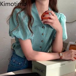 Women's Blouses Kimotimo Puff Sleeve Pliad Women Shirt Korean Chic Vintage Lapel Single Breasted Slim Ladies Tops Summer Casual Fashion