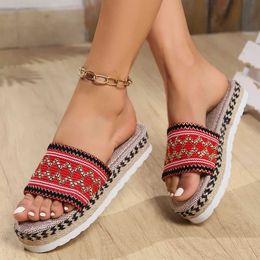 Slippers Womens Platform Summer Shoes for Women Beach Casual Heeled Sandals Bohemian Handmade Ladies Espadrilles H240504