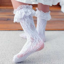 Kids Socks Maid Cute Lace Lolita Socks Black White Pile Socks Sweet Women Girl T Bow Socks Girls Female Cosplay Costumes Accessories Y240504