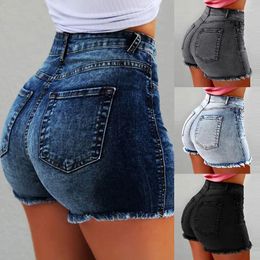 Women's Jeans 2024 Summer Women's Denim Shorts Lady Clothing High Waist Fringe Frayed Ripped Casual With Pockets