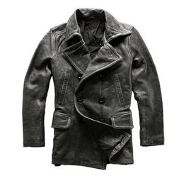 Men039s Leather Faux Read Description Asian Size Mans Winter Genuine Cow Jacket Classic Grey Cowhide Pea Coat8521104