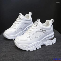 Casual Shoes White PU Leather Chunky Sneakers Women Autumn Winter Platform Vulcanize Woman Thick Bottom Hidden Heels Sport