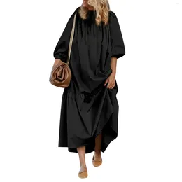 Casual Dresses Women'S Summer Puff Sleeve Loose Sexy Off-The-Shoulder Long Dress Fashionable And Simple For Female