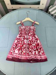 Popular baby skirt Sling design Princess dress Size 100-150 CM kids designer clothes summer Red patterned printing girls partydress 24April